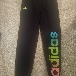 Adidas Kids Black Joggers with Multicolor Logo